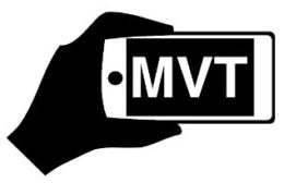 Illustration of a hand holding a phone with the letters "MVT" showing on the screen.